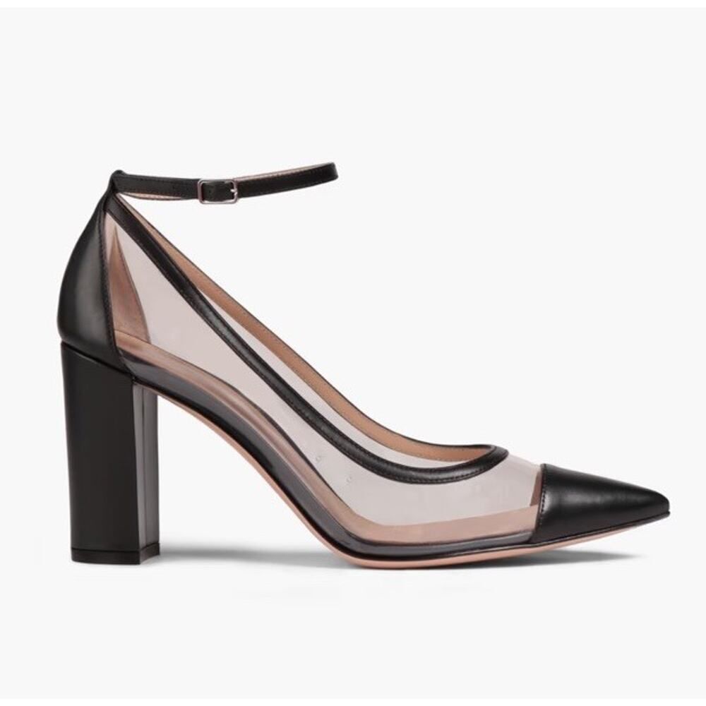 Gianvito Rossi Black Pointed Toe PVC Block Heel Pumps